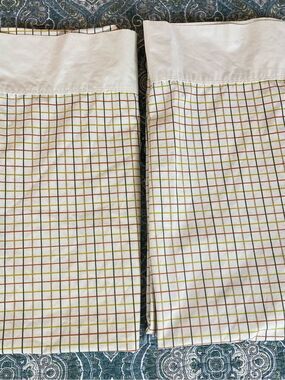 Martha Stewart cream Pillowcases with Green and Orange Grid